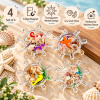 Anupam Pack of 4 Ship Wheel Ocean Theme Fridge Magnet Set with Seashells, Starfish & Seahorse | Decorative Refrigerator Magnets for Kitchen, Home Decor & Gifting