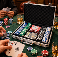 Anupam Premium Poker Chip Set with Aluminium Carry Case, Playing Cards, Dice and Dealer Button for Game Nights