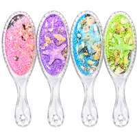 Anupam Premium Glitter Seashell Hair Brush with Transparent Handle | Decorative Mermaid Style Detangling Brush for Women & Girls