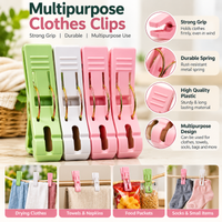 Anupam Pack of 4 Heavy Duty Multipurpose Plastic Clothes Clips with Metal Grip | Large Laundry Clips for Drying Clothes, Towels & Household Use