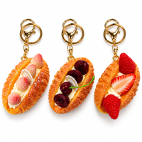 Anupam Pack of 3 Premium Dessert Fruit Design Keychains Combo with Golden Metal Ring | Cute Decorative Bag Charms & Key Holders