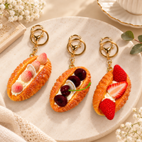 Anupam Pack of 3 Premium Dessert Fruit Design Keychains Combo with Golden Metal Ring | Cute Decorative Bag Charms & Key Holders