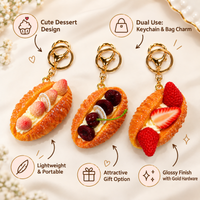 Anupam Pack of 3 Premium Dessert Fruit Design Keychains Combo with Golden Metal Ring | Cute Decorative Bag Charms & Key Holders