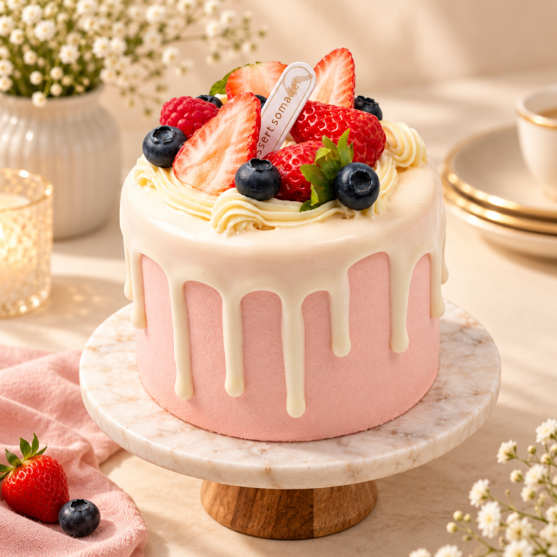Anupam Premium Artificial Strawberry Fruit Cake Showpiece Pack of 1 | Realistic Decorative Fake Cake for Home, Cafe, Bakery Display & Photography Prop