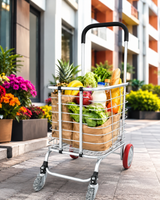 Heavy Duty Folding Shopping Trolley Cart with Basket & 4 Wheels – Multipurpose Grocery Utility Cart