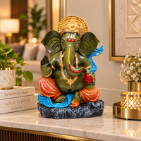 Anupam Premium Lord Ganesha Decorative Idol | Green, Gold & Orange Finish Ganpati Showpiece for Home & Office