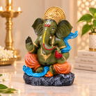 Anupam Premium Lord Ganesha Decorative Idol | Green, Gold & Orange Finish Ganpati Showpiece for Home & Office