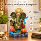 Anupam Premium Lord Ganesha Decorative Idol | Green, Gold & Orange Finish Ganpati Showpiece for Home & Office