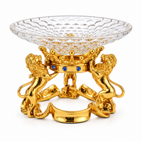 Anupam Premium Royal Lion Glass Decorative Bowl with Gold Finish Stand | Premium Tabletop Centerpiece for Home Decor