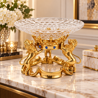 Anupam Premium Royal Lion Glass Decorative Bowl with Gold Finish Stand | Premium Tabletop Centerpiece for Home Decor