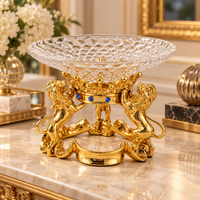 Anupam Premium Royal Lion Glass Decorative Bowl with Gold Finish Stand | Premium Tabletop Centerpiece for Home Decor