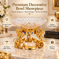 Anupam Premium Royal Lion Glass Decorative Bowl with Gold Finish Stand | Premium Tabletop Centerpiece for Home Decor