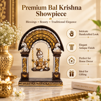 Anupam Premium Lord Krishna Jhula Decorative Showpiece | Antique Gold & Silver Finish Home Decor Idol