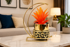 Premium Artificial Metal Flower Pot with Stand Home Decor, Decorative Home Item / Tabletop Statue / Luxury Flower Showpiece for Living Room, Office & Gifting