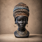 African Lady Face Bust Showpiece, Multicolour Resin Female Face Figurine / Tribal Head Sculpture / Decorative Tabletop Showpiece for Home, Living Room & Office Décor