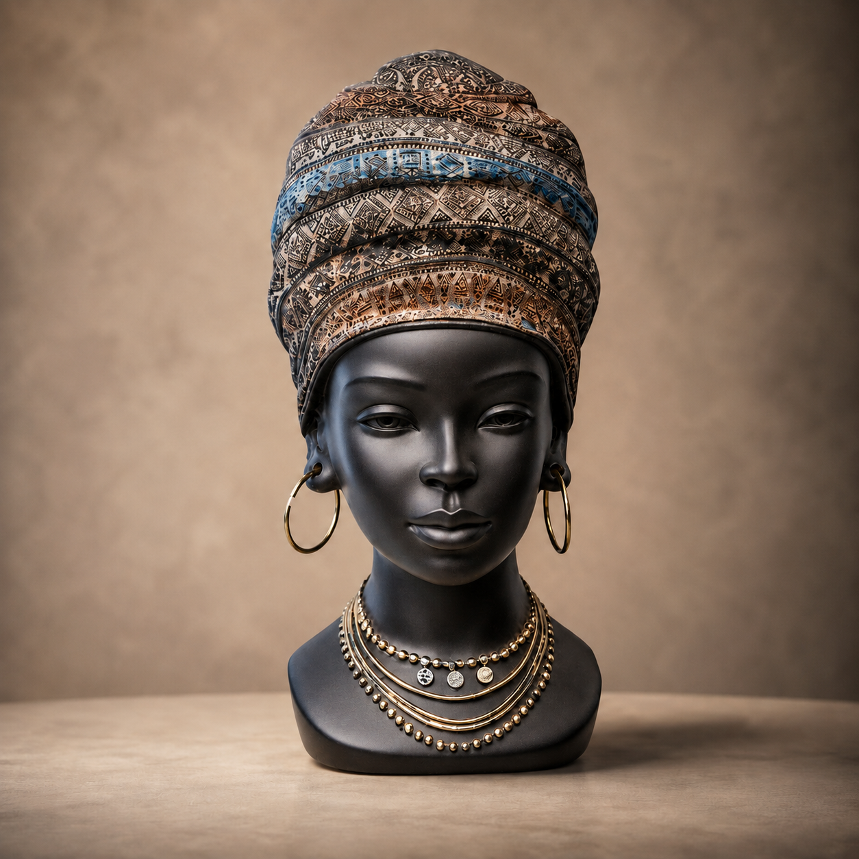 African Lady Face Bust Showpiece, Multicolour Resin Female Face Figurine / Tribal Head Sculpture / Decorative Tabletop Showpiece for Home, Living Room & Office Décor