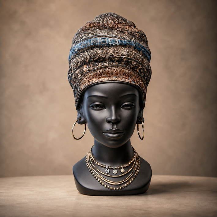 African Lady Face Bust Showpiece, Multicolour Resin Female Face Figurine / Tribal Head Sculpture / Decorative Tabletop Showpiece for Home, Living Room & Office Décor