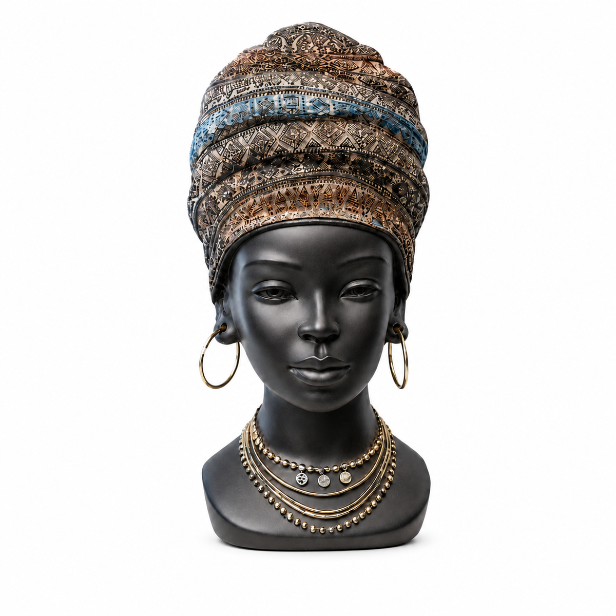 African Lady Face Bust Showpiece, Multicolour Resin Female Face Figurine / Tribal Head Sculpture / Decorative Tabletop Home Décor