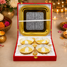 Premium Gold & Silver Designer Serving Bowl Set with Trays & Diya | Luxury Gift Hamper