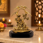 Premium Golden Radha Krishna Idol Under Tree with Peacock Design | Decorative Murti for Home, Mandir & Gifting
