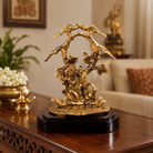 Premium Golden Radha Krishna Idol Under Tree with Peacock Design | Decorative Murti for Home, Mandir & Gifting