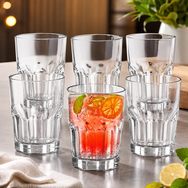 CELLO Bello Glass Tumbler Set of 6 | 300ml Clear Drinking Glasses for Water & Juice | Stylish Multipurpose Beverage Glasses