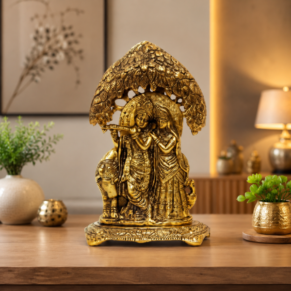 Premium Radha Krishna Idol Under Kadamba Tree | Antique Gold Finish Spiritual Home Décor