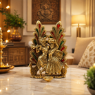 Premium Radha Krishna Decorative Idol with Peacock & Floral Design | Gold Finish Spiritual Home Decor