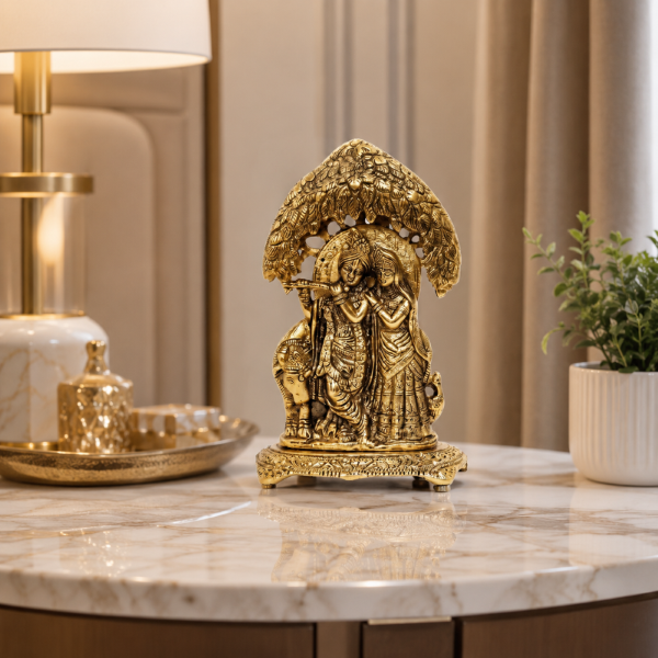 Premium Radha Krishna Idol Under Kadamba Tree | Antique Gold Finish Spiritual Home Décor