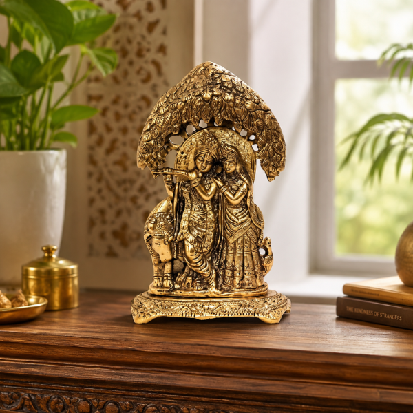 Premium Radha Krishna Idol Under Kadamba Tree | Antique Gold Finish Spiritual Home Décor