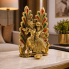 Premium Radha Krishna Decorative Idol with Peacock & Floral Design | Gold Finish Spiritual Home Decor