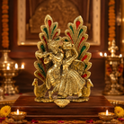 Premium Radha Krishna Decorative Idol with Peacock & Floral Design | Gold Finish Spiritual Home Decor