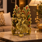 Premium Radha Krishna Decorative Idol with Peacock & Floral Design | Gold Finish Spiritual Home Decor