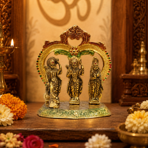 Premium Ram Darbar Idol with Hanuman & Decorative Arch | Antique Gold Finish Spiritual Home Décor