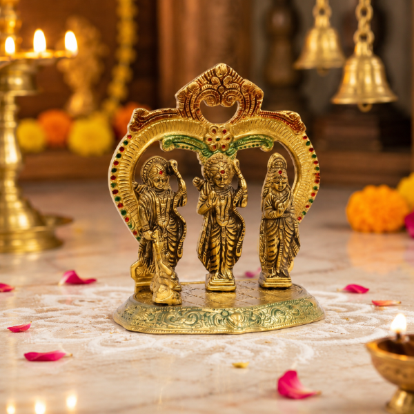 Premium Ram Darbar Idol with Hanuman & Decorative Arch | Antique Gold Finish Spiritual Home Décor