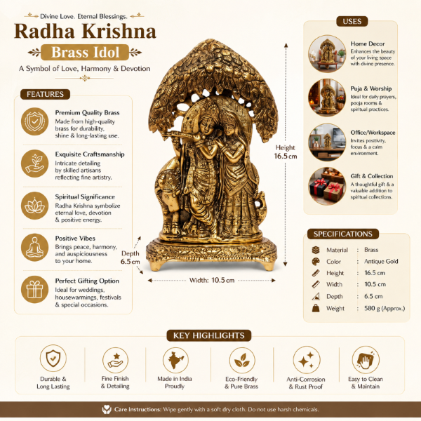 Premium Radha Krishna Idol Under Kadamba Tree | Antique Gold Finish Spiritual Home Décor