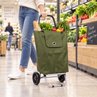 Anupam Premium Olive Green Foldable Shopping Trolley Bag - Heavy Duty Grocery Cart with Wheels
