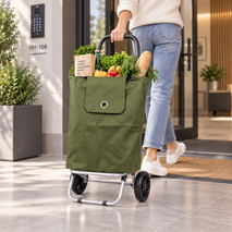 Anupam Premium Olive Green Foldable Shopping Trolley Bag - Heavy Duty Grocery Cart with Wheels