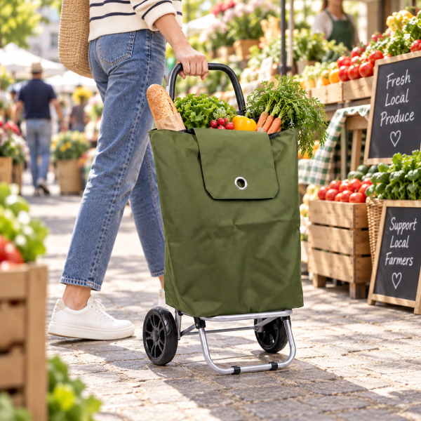 Anupam Premium Olive Green Foldable Shopping Trolley Bag - Heavy Duty Grocery Cart with Wheels