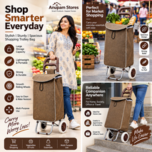 Premium Foldable Shopping Trolley Bag with Wheels - Heavy Duty Reusable Grocery Cart