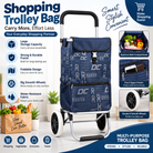 Anupam Premium Navy Blue Foldable Shopping Trolley Bag - Heavy Duty Grocery Cart with Wheels