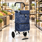 Anupam Premium Navy Blue Foldable Shopping Trolley Bag - Heavy Duty Grocery Cart with Wheels