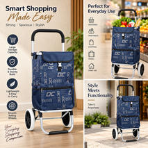 Anupam Premium Navy Blue Foldable Shopping Trolley Bag - Heavy Duty Grocery Cart with Wheels
