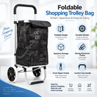 Premium Modern Printed Folding Shopping Trolley Bag with Wheels - Heavy-Duty Grocery Cart