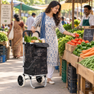 Premium Modern Printed Folding Shopping Trolley Bag with Wheels - Heavy-Duty Grocery Cart