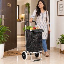 Premium Modern Printed Folding Shopping Trolley Bag with Wheels - Heavy-Duty Grocery Cart