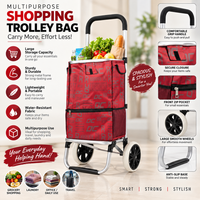 Anupam Premium Modern Printed Red Folding Shopping Trolley Bag with Wheels - Heavy-Duty Grocery Cart