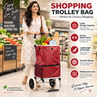 Anupam Premium Modern Printed Red Folding Shopping Trolley Bag with Wheels - Heavy-Duty Grocery Cart