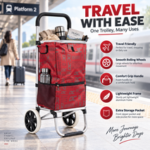 Anupam Premium Modern Printed Red Folding Shopping Trolley Bag with Wheels - Heavy-Duty Grocery Cart