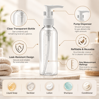 Anupam Transparent Refillable Pump Dispenser Bottles 200ml for Hand Wash, Lotion, Shampoo & Sanitizer – Pack of 4